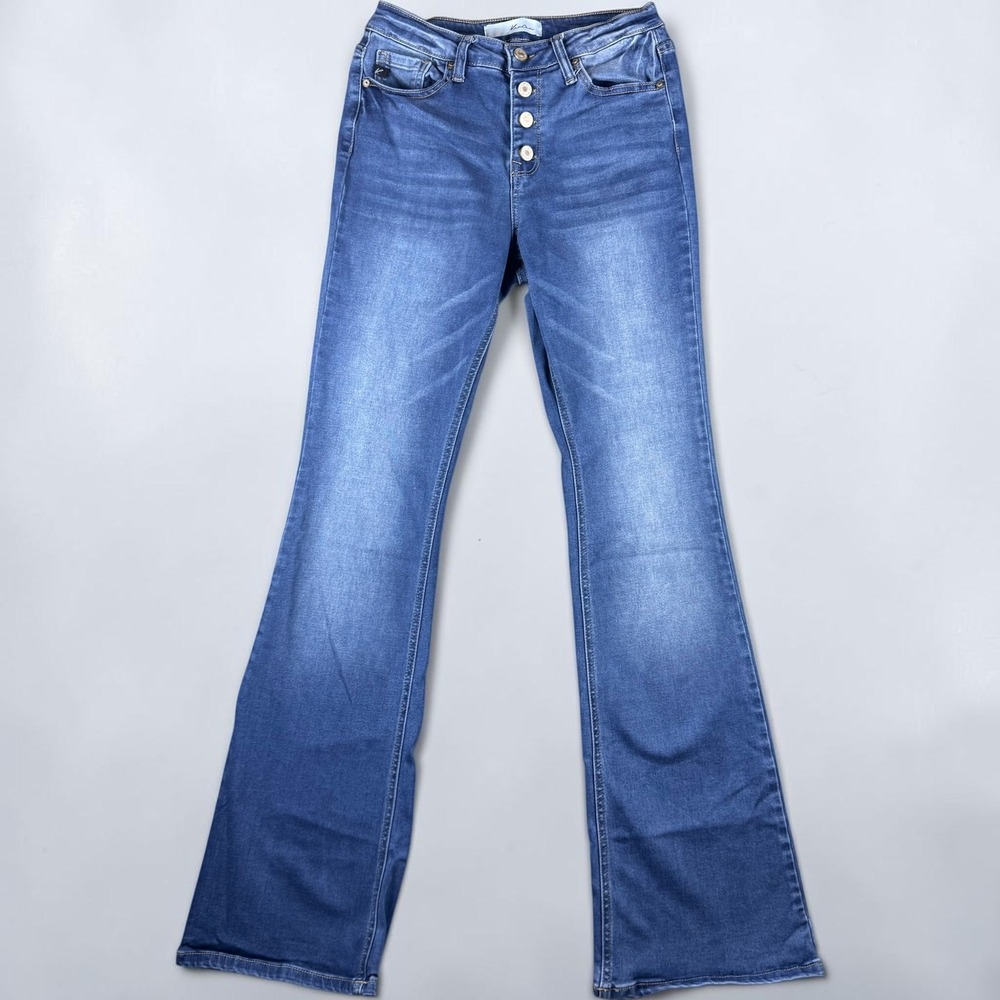 KanCan High Rise Flare Jeans Medium Wash Button Fly KC7807D-N Size 7/27